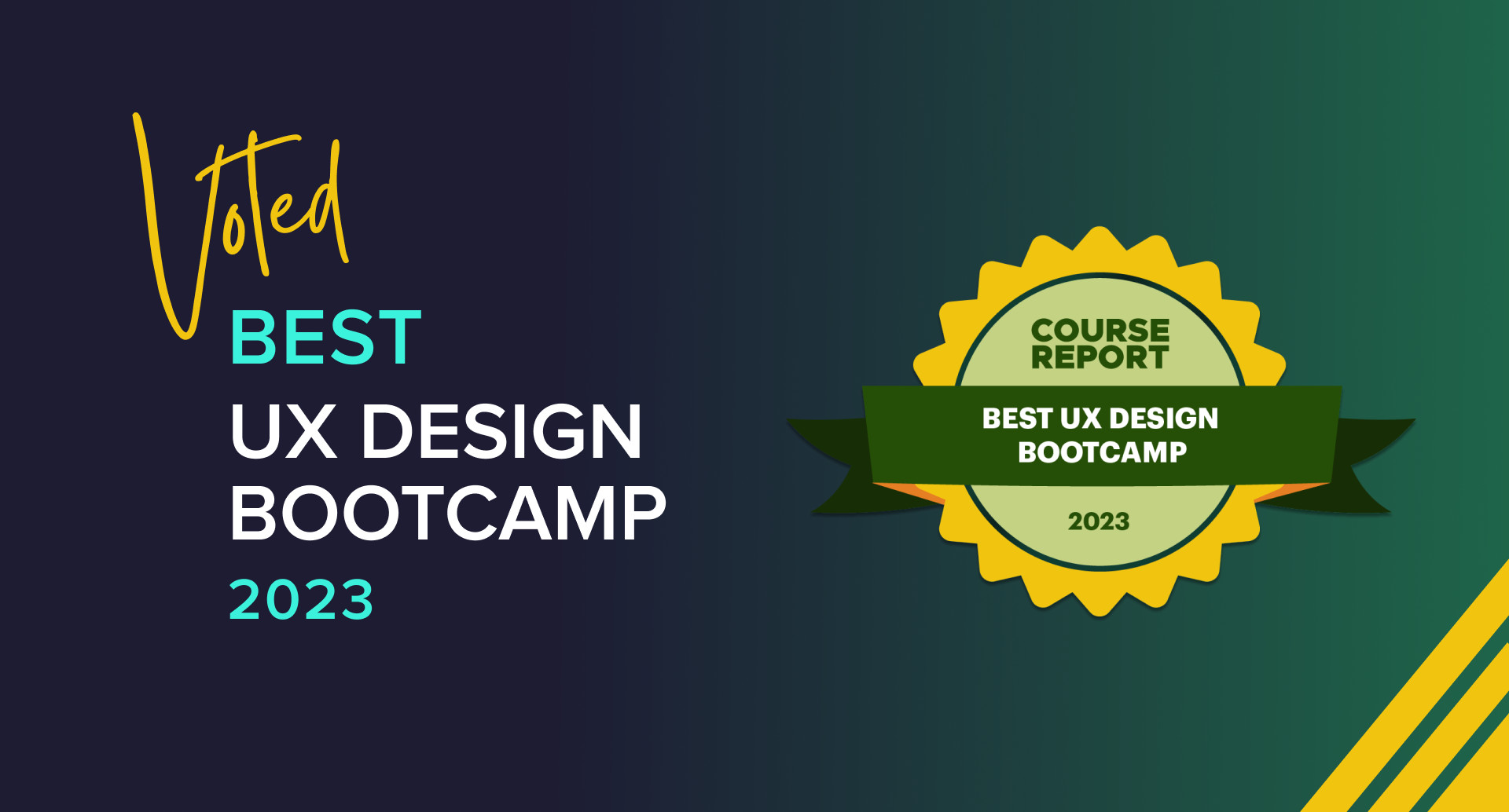 an image with the best ux design bootcamps badge from course report